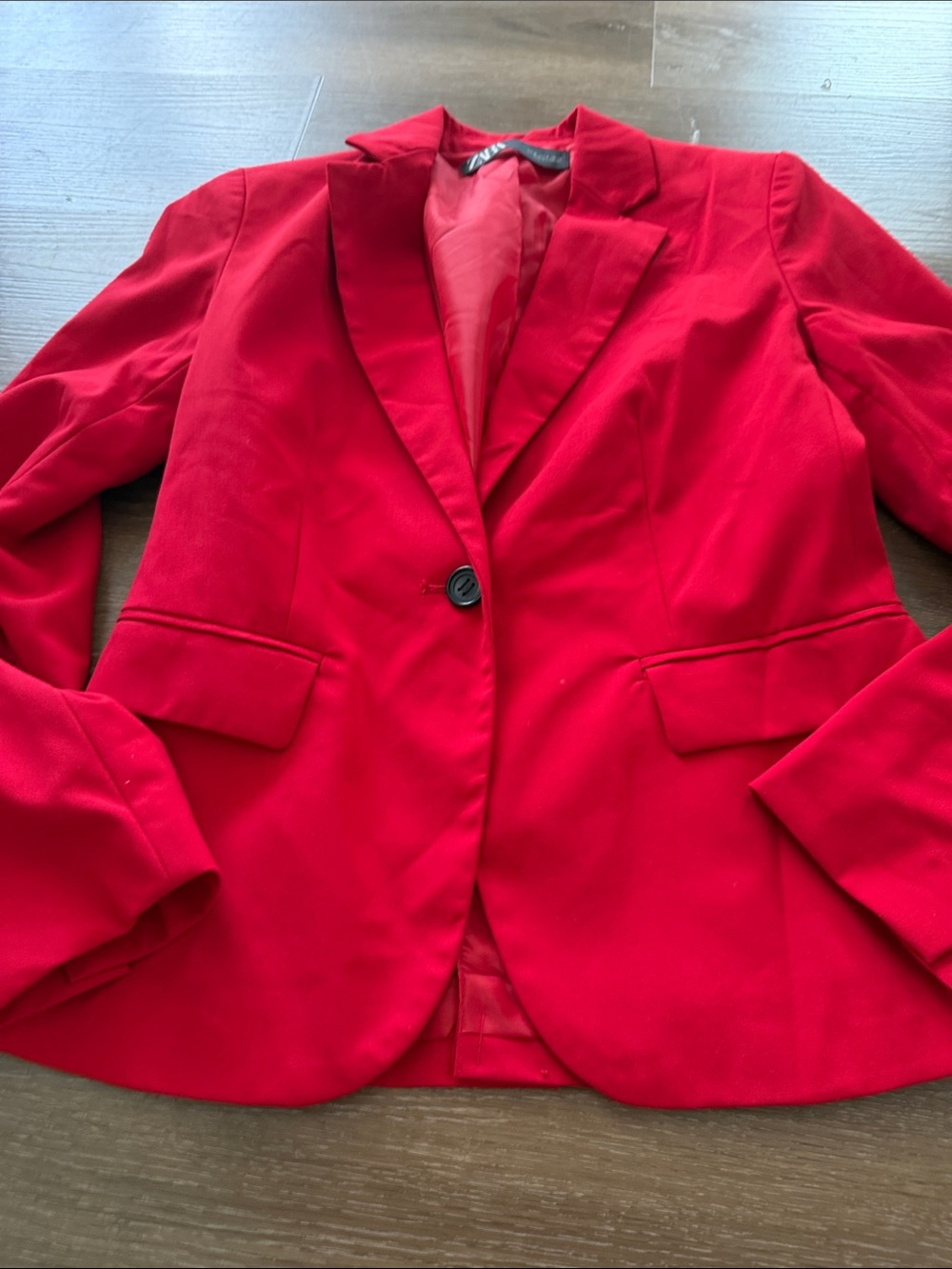Zara Red Single-Button Tailored Blazer